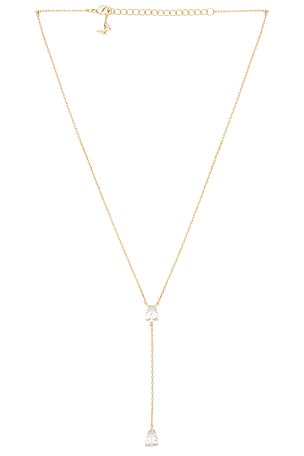 Double Pear Drop Chain Lariat Necklace Gold By Adina Eden