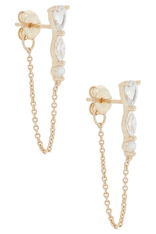 Triple Pear Chain Front Back Stud Earring By Adina Eden