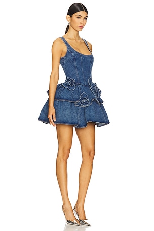 AKNVAS Devyn Saxe Blue Denim Ruffle Dress in Blue