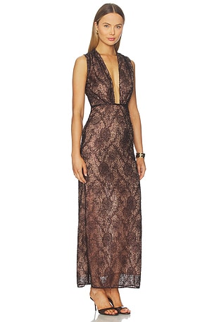 AKNVAS Leo Beaded Gown in Chocolate