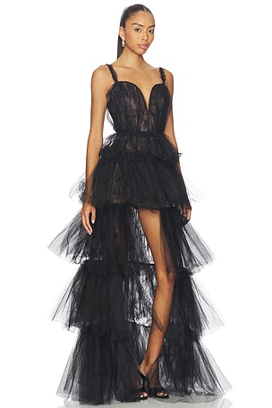 AKNVAS x REVOLVE Alfhild Bustier Tiered Gown in Black