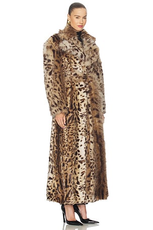 AKNVAS Kassel Faux Fur Lynx Long Coat in Tan. Size 8. Also