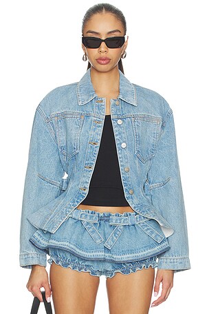 AKNVAS Alex Peplum Denim Jacket in Blue