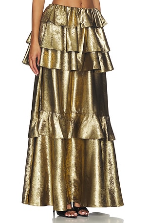 AKNVAS Vilhelmine Gold Tiered Skirt in Metallic Gold