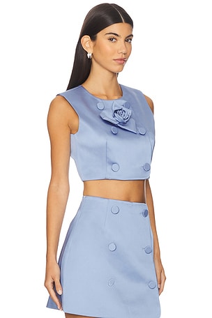 AKNVAS Edie Dutchess Satin Top in Blue