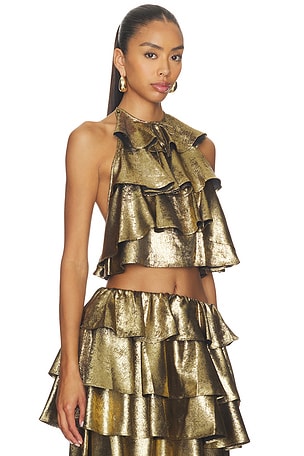 AKNVAS Bodil Ruffle Top in Metallic Gold