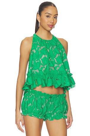 AKNVAS Mika Guipure Lace Halter Top in Green