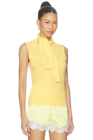 AKNVAS Giorgia Cashmere Wool Blend Sleeveless Tie Knit Top in Yellow. Size S. Also