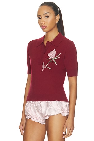 AKNVAS Ailey Cashmere Wool Blend Polo With Embroidery in Burgundy