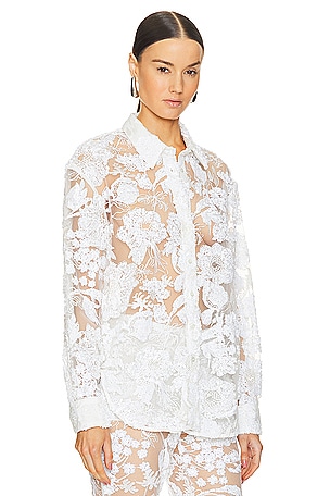 AKNVAS x REVOLVE Cara Embroidered Button Down Blouse in White