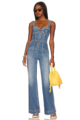 Alice Olivia Lovetta Denim Wide Leg Jumpsuit in Monterey Blue REVOLVE