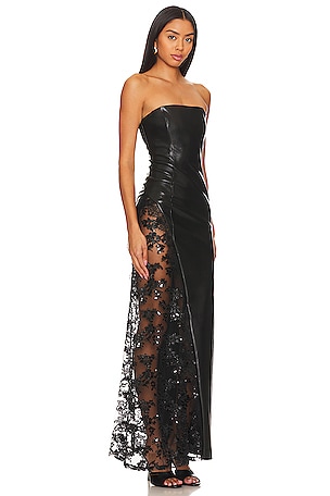 Alice + Olivia Retha Faux Leather Lace Maxi Dress in Black