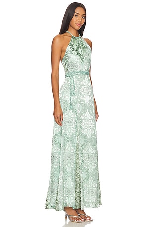 Alice + Olivia Danika Halter Maxi Dress With Belt in Teal