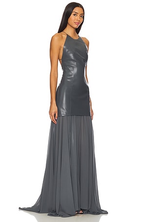 Alice + Olivia Hiroko Open Back Maxi Dress in Charcoal