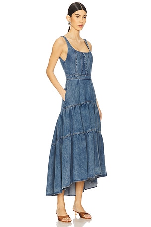Alice + Olivia Diana Structured Denim Midi Dress in Blue