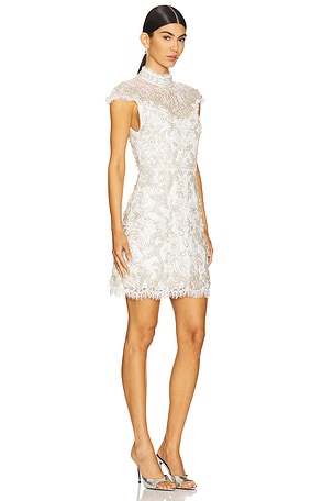 Alice + Olivia Pria Lace Mock Neck Mini Gown in White