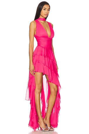 Alice + Olivia Holly Ruffle Maxi Dress With Scarf in Pink