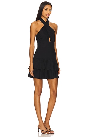 Alice + Olivia Evelina Halter Mini Dress With Scarf in Black