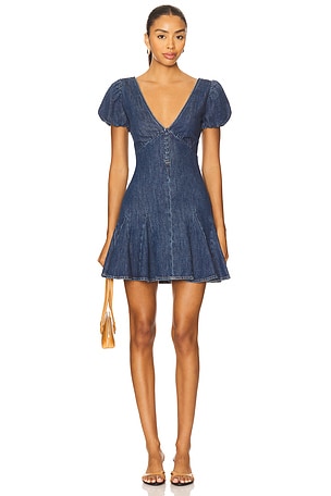 Fara Puff Sleeve Denim Mini Dress Alice + Olivia