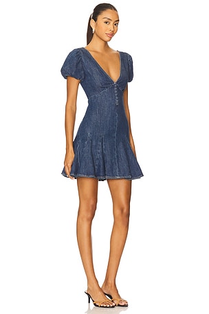 Alice + Olivia Fara Puff Sleeve Denim Mini Dress in Blue