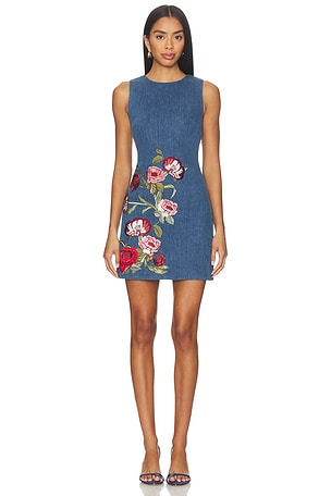 Cade Embroidered Sleeveless Denim Mini Shift Dress Alice + Olivia