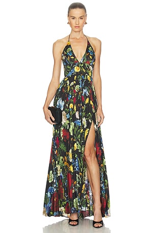 Hannah Deep V Slit Maxi Dress Alice + Olivia