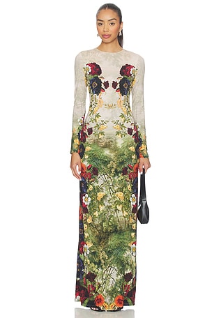 Delora Long Sleeve Crew Neck Maxi Dress Alice + Olivia