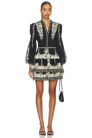 Valencia Deep V Long Sleeve Mini Dress Alice + Olivia