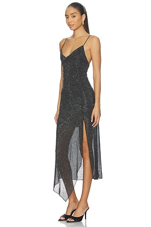 Alice + Olivia Harmony Embell Midi Dress With Slit in Black