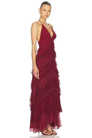 Alice + Olivia Liana Ruffle Maxi Dress in Red