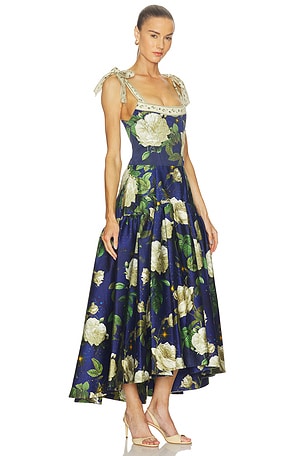 Alice + Olivia Rosalee Tie Strap Bustier Midi Dress in Blue