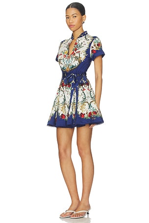 Alice + Olivia Lucy Mini Shirt Dress With Tie Belt in Blue,White
