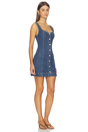 Alice + Olivia Bea Sweetheart Denim Mini Dress in Blue. Size 8. Also