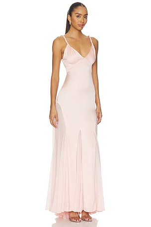 Alice + Olivia Andrina Twist Strap Flare Maxi Dress With Sheer Godets in Pink