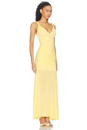 Alice + Olivia Bianca Twist Strap Asymmetrical Godet Midi Dress in Yellow