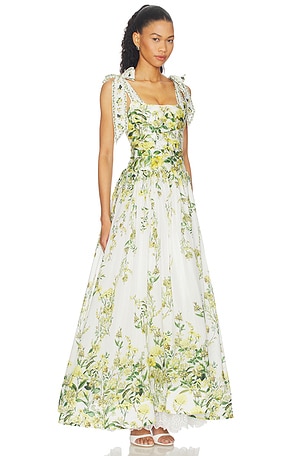Alice + Olivia Haven Flared Maxi Dress in Green,White. Size 12. Also