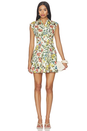 Kim Paneled Corset Flared Mini Shirt Dress Alice + Olivia
