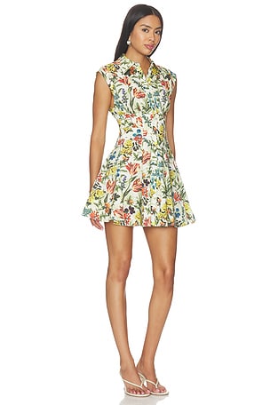 Alice + Olivia Kim Paneled Corset Flared Mini Shirt Dress in Multi