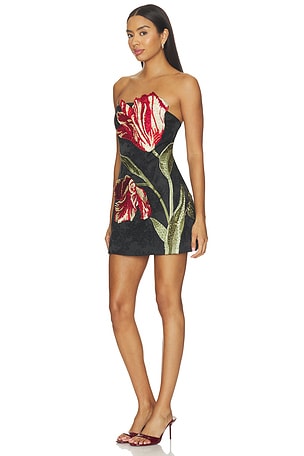 Alice + Olivia Katia Embellished Strapless Lantern Mini Dress in Black