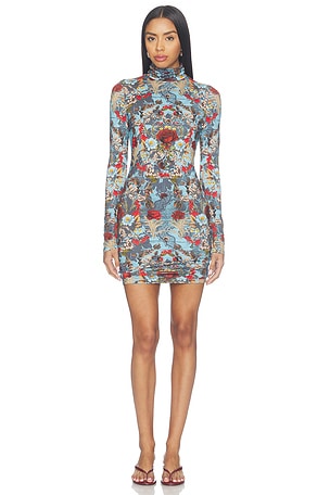 Delora Longsleeve Fitted Folded Turtleneck Mini Dress Alice + Olivia