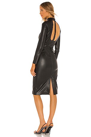 alice olivia delora vegan leather bodycon midi dress ALICE + OLIVIA Delora Vegan Leather Bodycon Midi Dress