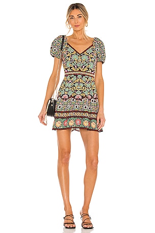 Alice + Olivia Dana Puff Sleeve Flare Dress in Flower Pot