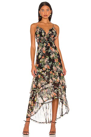 Alice + Olivia Imogene Hi-Low Spaghetti Strap Dress in Romance Black |  REVOLVE