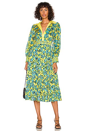 Alice + Olivia Anaya Collared Tiered Dress in Beach Bliss Sunflower | REVOLVE Alice + Olivia Anaya Collared Tiered Dress in Beach Bliss Sunflower | REVOLVE