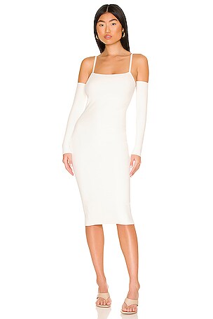 Alice + Olivia Evia Fitted Spaghetti Strap Dress in Soft White | REVOLVE