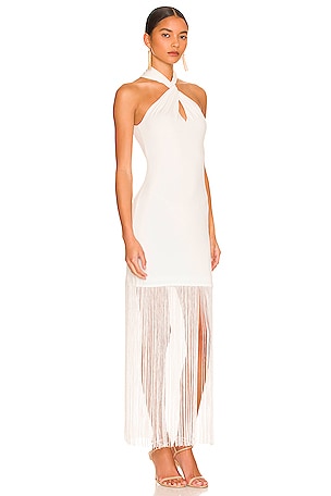 Alice + Olivia Steph Twist Neck Fringe Dress in White