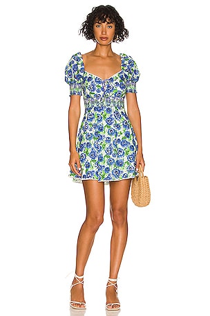 blue wrap dress mini Farm Rio Surreal Flowers Blue Wrap Mini Dress