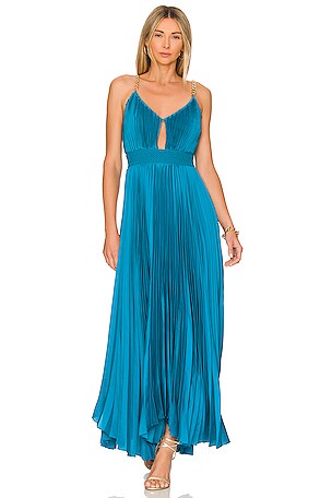 Alice + Olivia Gloria Pleated Maxi Dress in Ocean Blue | REVOLVE