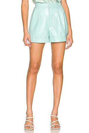 Alice + Olivia Conry Vegan Leather Cuffed Shorts in Breeze
