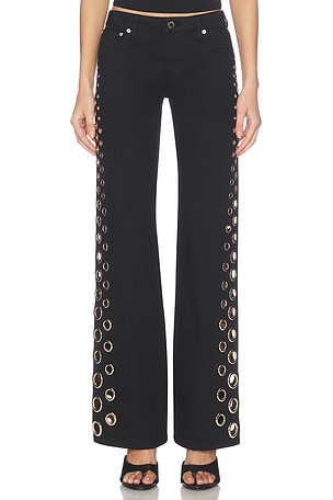 Roxie Low Rise Straight Flare Full Length Jean With Grommets Alice + Olivia